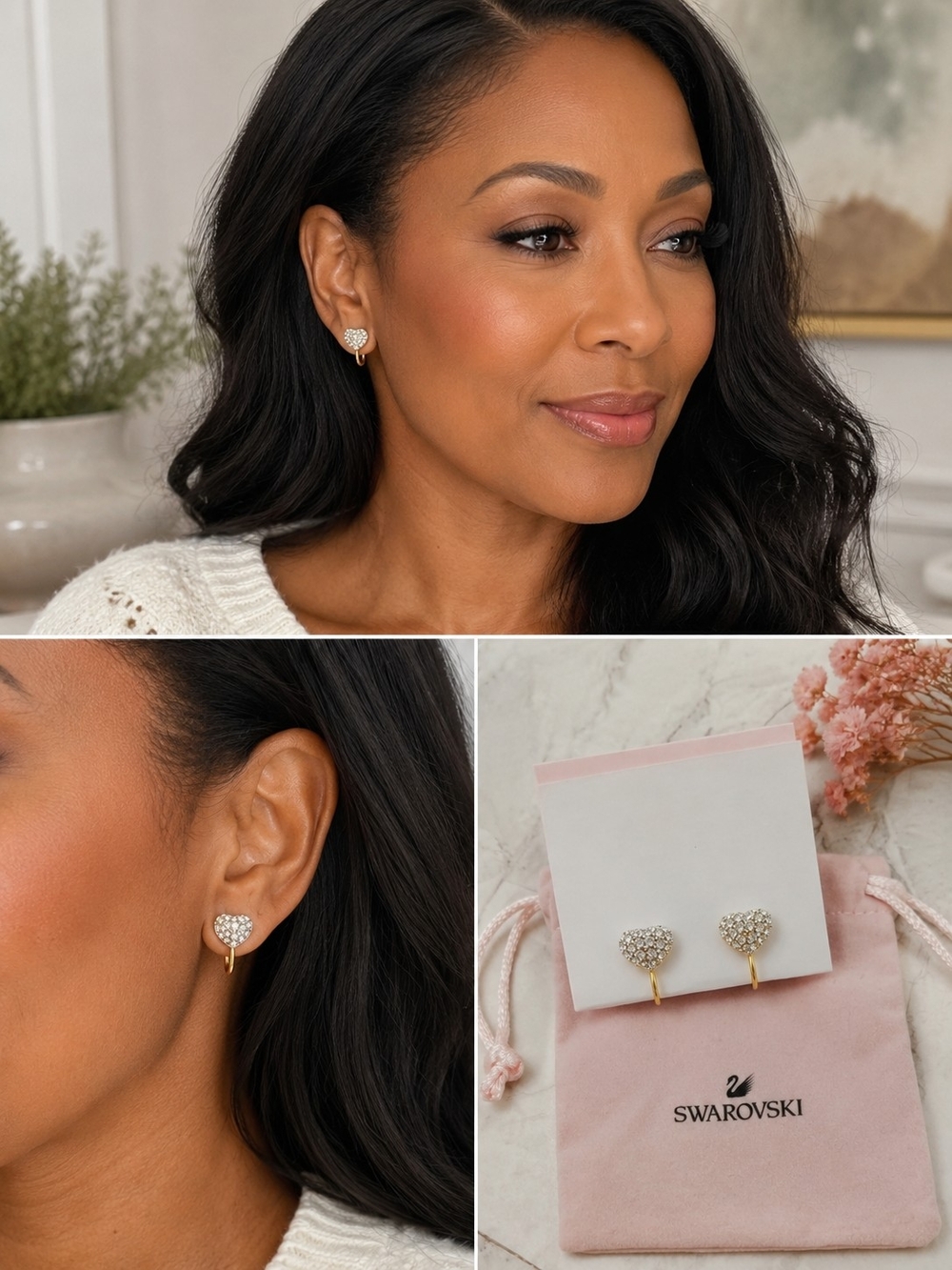 Swarovski Heart Crystal Drop Earrings in Silver and Gold-Tone